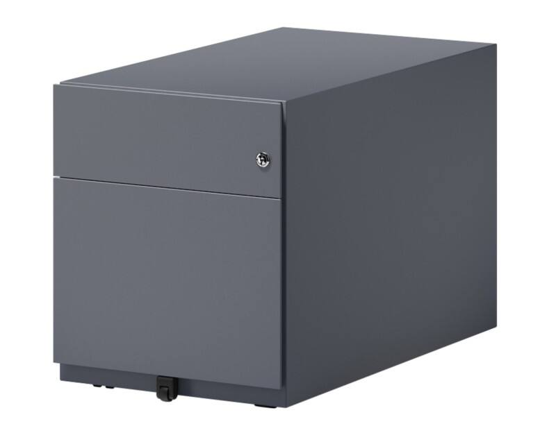 Rollcontainer Note mit seitlicher Griffleiste und einer Universalschublade à Höhe 150 mm und eine Schublade für Hängeregistratur 495 x 420 x 775 mm Anthrazit