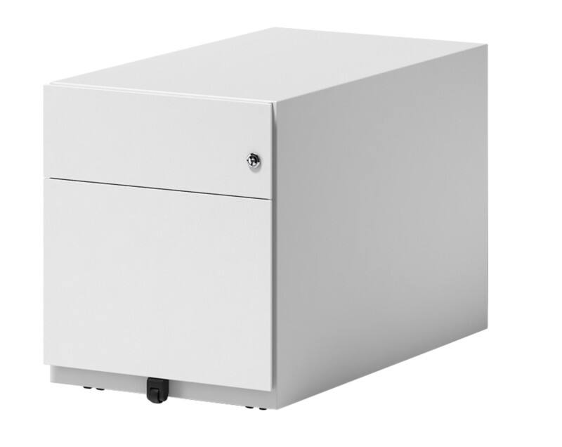 Rollcontainer Note mit seitlicher Griffleiste und einer Universalschublade à Höhe 150 mm und eine Schublade für Hängeregistratur 495 x 420 x 775 mm Verkehrsweiß