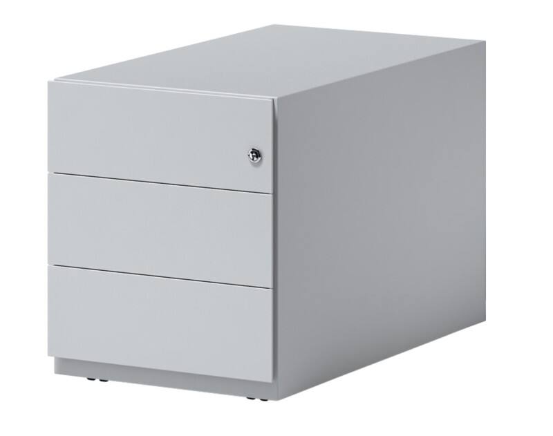 Rollcontainer Note mit seitlicher Griffleiste und drei Universalschubladen à Höhe 150 mm 495 x 420 x 775 mm Lichtgrau