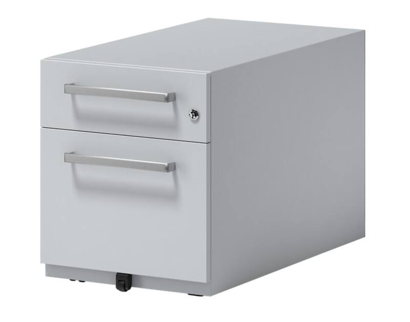 Rollcontainer Note mit Designgriff und einer Universalschublade à Höhe 150 mm und eine Schublade für Hängeregistratur 495 x 420 x 775 mm Lichtgrau