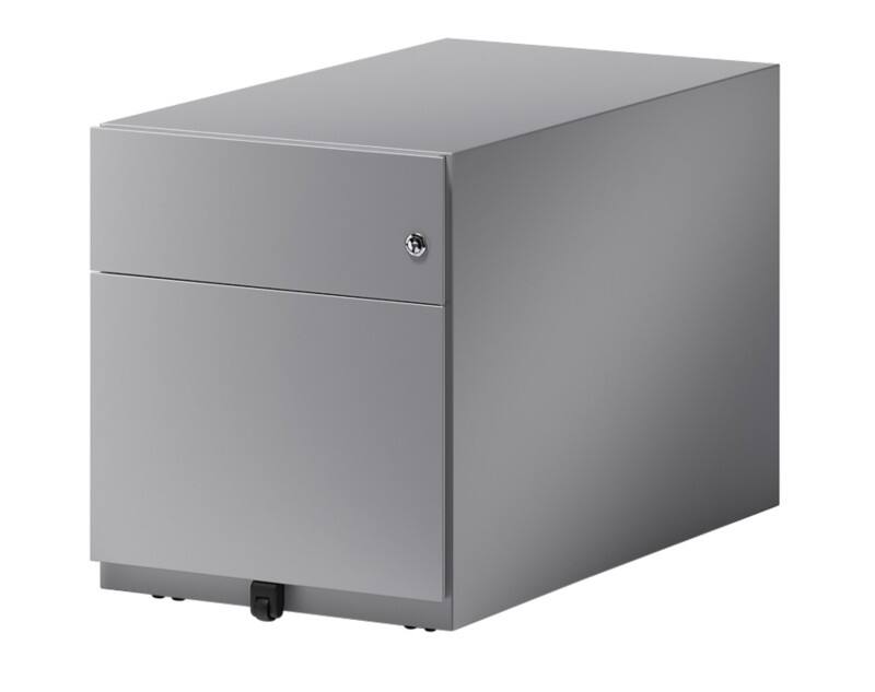 Rollcontainer Note mit seitlicher Griffleiste und einer Universalschublade à Höhe 150 mm und eine Schublade für Hängeregistratur 495 x 420 x 775 mm Silber