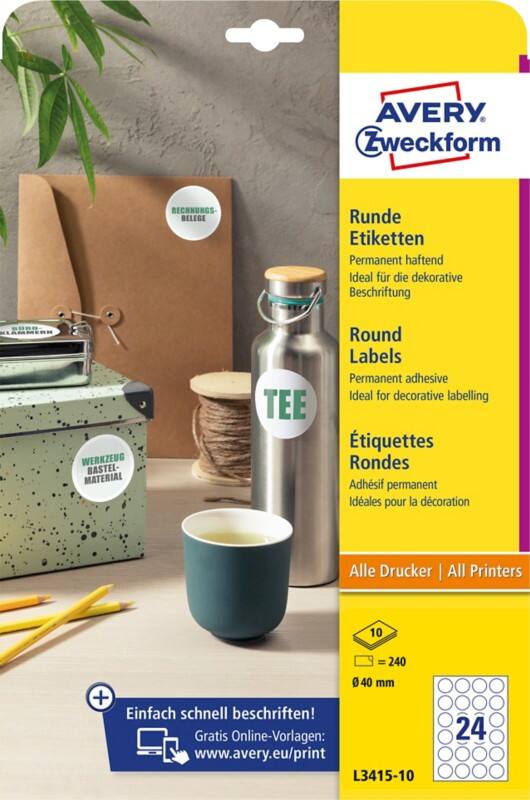 Avery Markierungspunkte L3415-10 Selbsthaftend A4 Weiß 40 mm 10 Blatt à 24 Etiketten