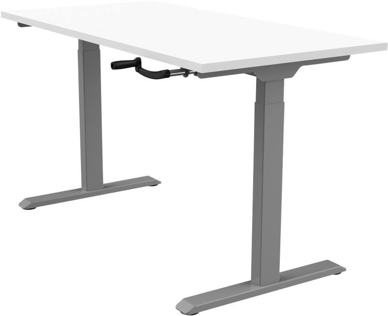 euroseats Crank Sitz-Stehschreibtisch Rechteckig Weiß T-Fuß 1.600 (B) x 800 (T) x 1.190 (H) mm Metall