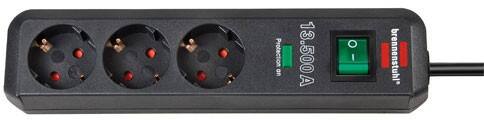 brennenstuhl 1158810315 Eco-Line Steckdosenleiste 3-fach Typ F Buchsen 1,5 m Mit Schalter und Überspannungsschutz Schwarz
