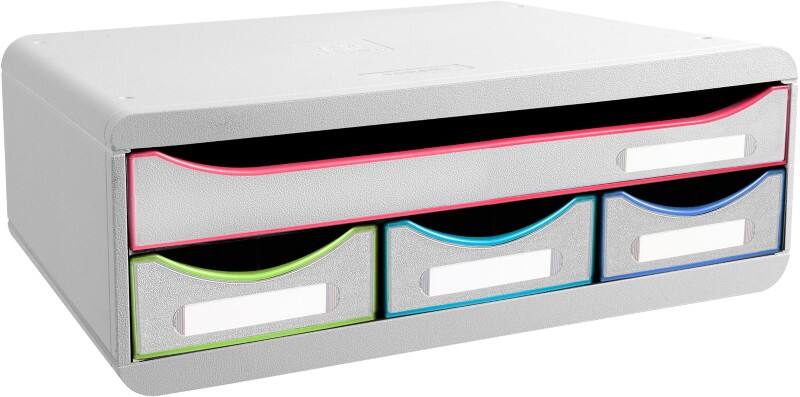 Exacompta Black Office Schubladenbox Kunststoff Mehrfärbig, Weiß 4 Schübe 35,5 x 27 x 13,5 cm A4+