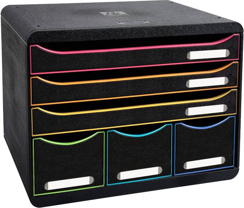 Exacompta Black Office Schubladenbox Kunststoff Mehrfärbig, Schwarz 6 Schübe 35,5 x 27 x 27,1 cm A4+