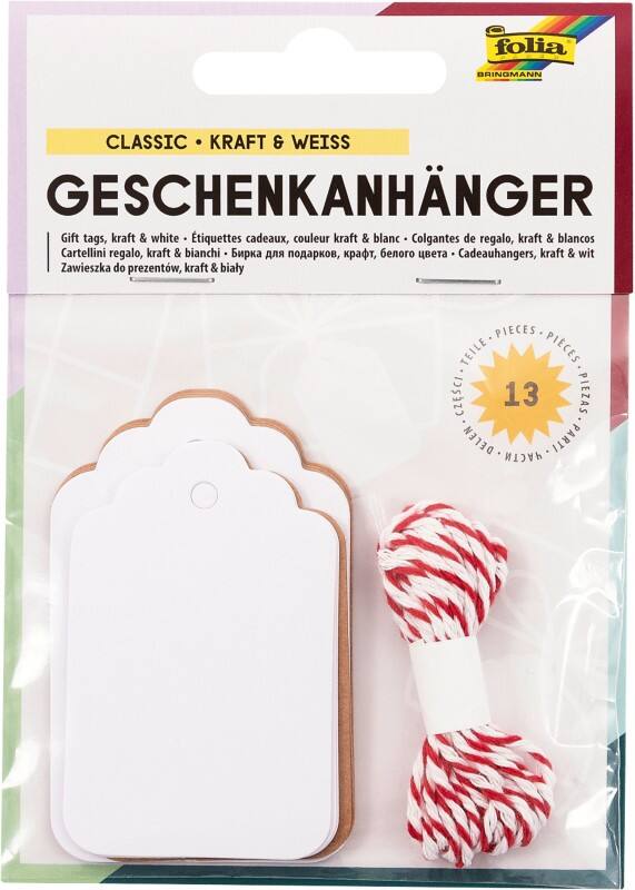 Folia Papieranhänger Weiß/Braun 0,9 (B) x 13,5 (T) x 10 (H) cm 12 Stück