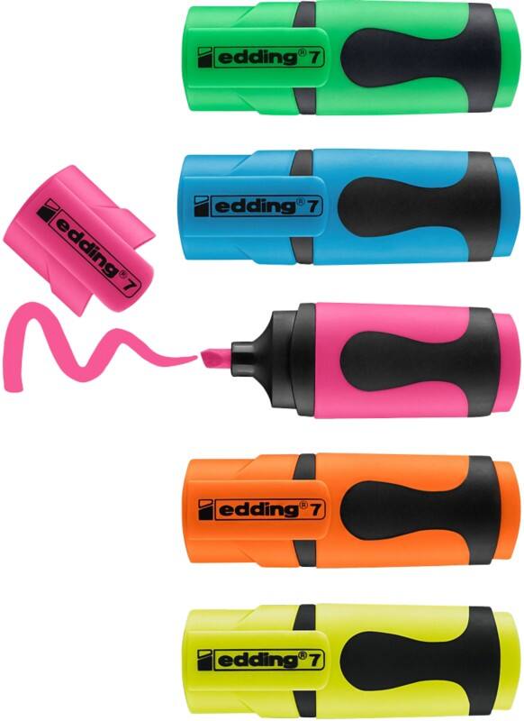 edding Mini 7 Textmarker Färbig sortiert Mittel Keilspitze 1-3 mm 5 Stück