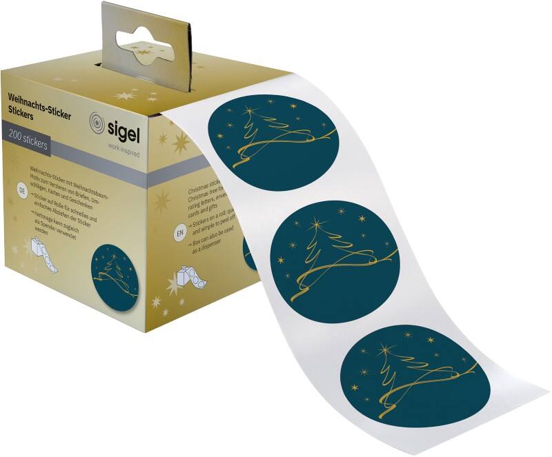 Sigel Weihnachten Sticker Petrolblau 4,7 x 4,7 cm