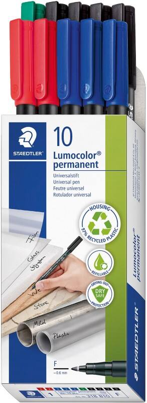 STAEDTLER Lumocolor OHP-Marker Rundspitze Fein Färbig sortiert Nachfüllbar 10 Stück