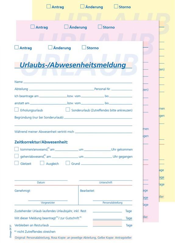 OMEGA Urlaubsantrag DIN A5 Perforiert 1 Stück à 120 Blatt