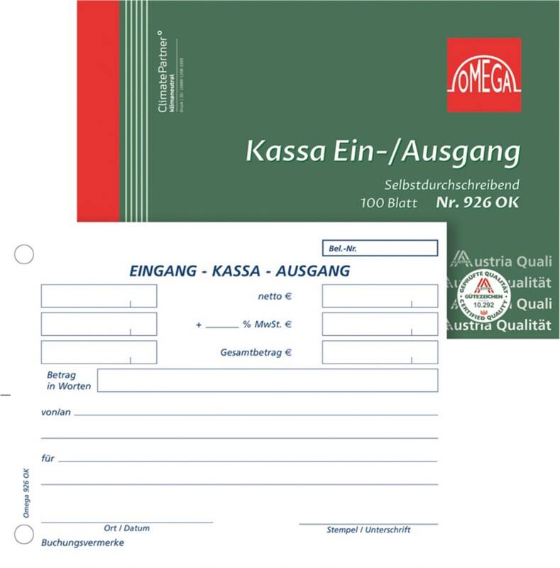 OMEGA Kassenbuch DIN A6 Perforiert 10 Stück à 100 Blatt