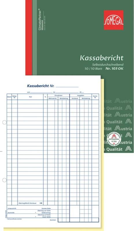 OMEGA Kassenbuch DIN A4 Perforiert 5 Stück à 2x50 Blatt