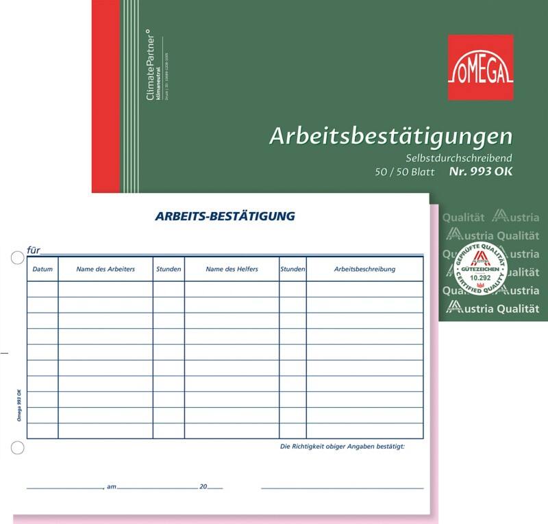 OMEGA Arbeitsbestätigung DIN A5 Perforiert 5 Stück à 2x50 Blatt