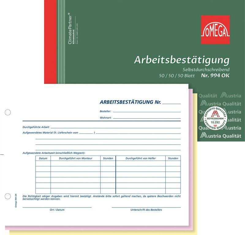 OMEGA Arbeitsbestätigung DIN A5 Perforiert 5 Stück à 3x50 Blatt