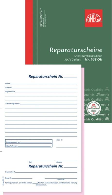 OMEGA Reparaturscheinbuch DIN A5 Perforiert 5 Stück à 2x50 Blatt
