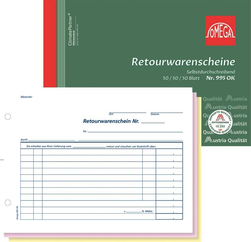 OMEGA Retourwarenscheinbuch DIN A5 Perforiert 5 Stück à 3x50 Blatt