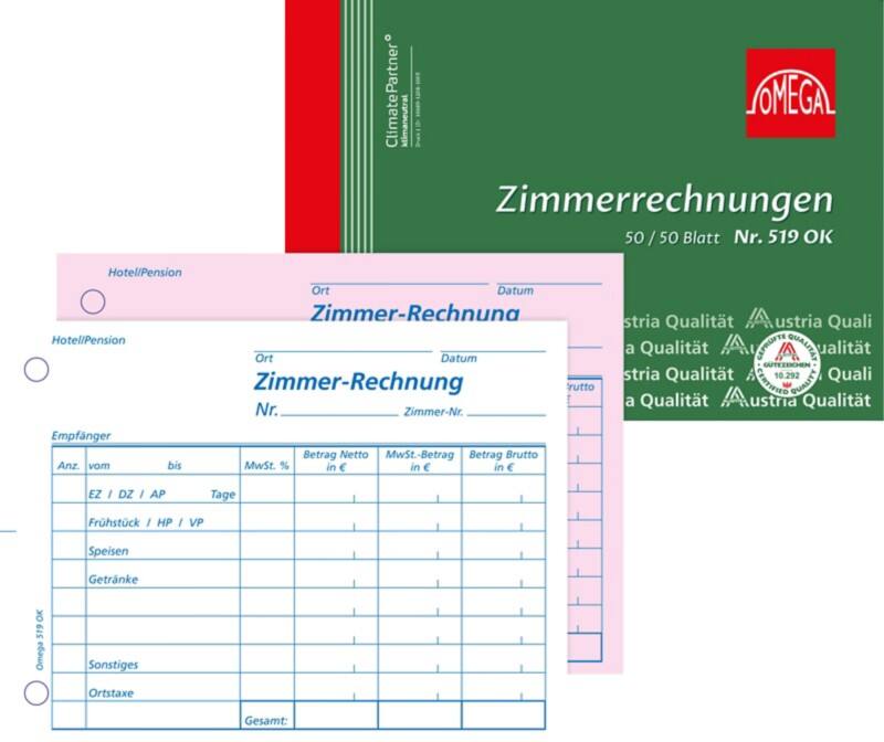 OMEGA Liniert Zimmerrechnungsbuch DIN A6 10 Stück à 2x50 Blatt