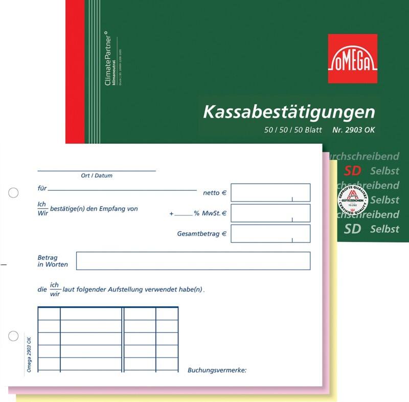 OMEGA Kassabestätigung DIN A6 Perforiert 10 Stück à 3x50 Blatt