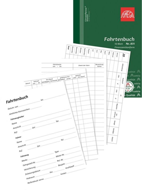 OMEGA Fahrtenbuch DIN A5 Liniert 14,8 x 0,5 x 21 cm Weiß 5 Stück à 50 Blatt