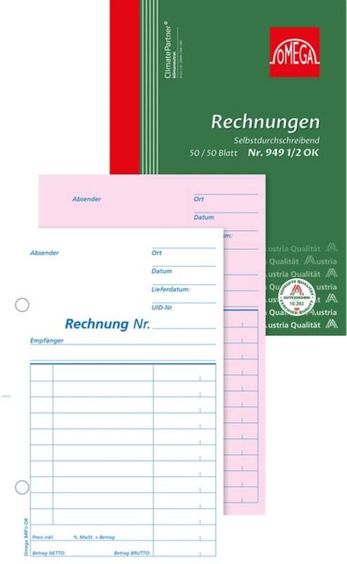 OMEGA Rechnungsbuch Weiß Liniert Perforiert DIN A6 10,5 x 0,9 x 14,8 cm 10 Stück à 2x50 Blatt