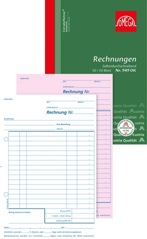 OMEGA Rechnungsbuch Weiß Liniert Perforiert DIN A5 14,8 x 0,9 x 21 cm 5 Stück à 2x50 Blatt