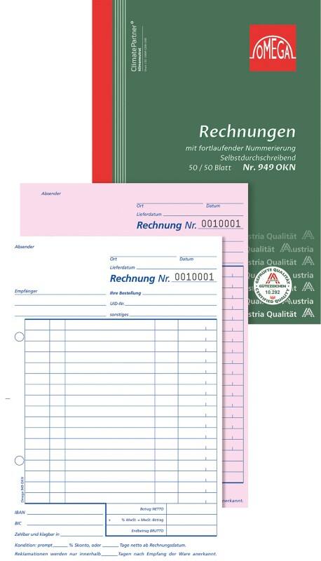 OMEGA Rechnungsbuch Weiß Liniert Perforiert DIN A5 14,8 x 0,9 x 21 cm 5 Stück à 2x50 Blatt