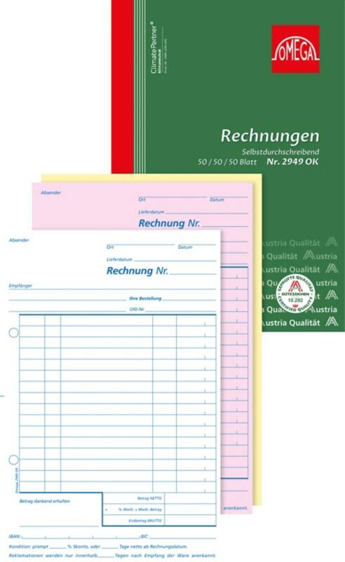 OMEGA Rechnungsbuch Weiß Liniert Perforiert DIN A5 14,8 x 1,2 x 21 cm 5 Stück à 3x50 Blatt