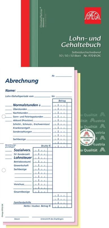 OMEGA Lohn-Gehaltsbuch Weiß Liniert Perforiert 10,5 x 1,2 x 19 cm 5 Stück à 3x50 Blatt