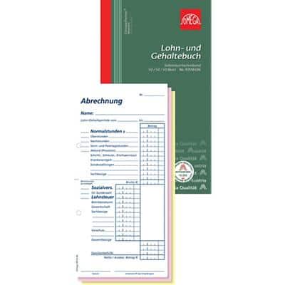 OMEGA Lohn-Gehaltsbuch Weiß Liniert Perforiert 10,5 x 1,2 x 19 cm 5 Stück à 3x50 Blatt