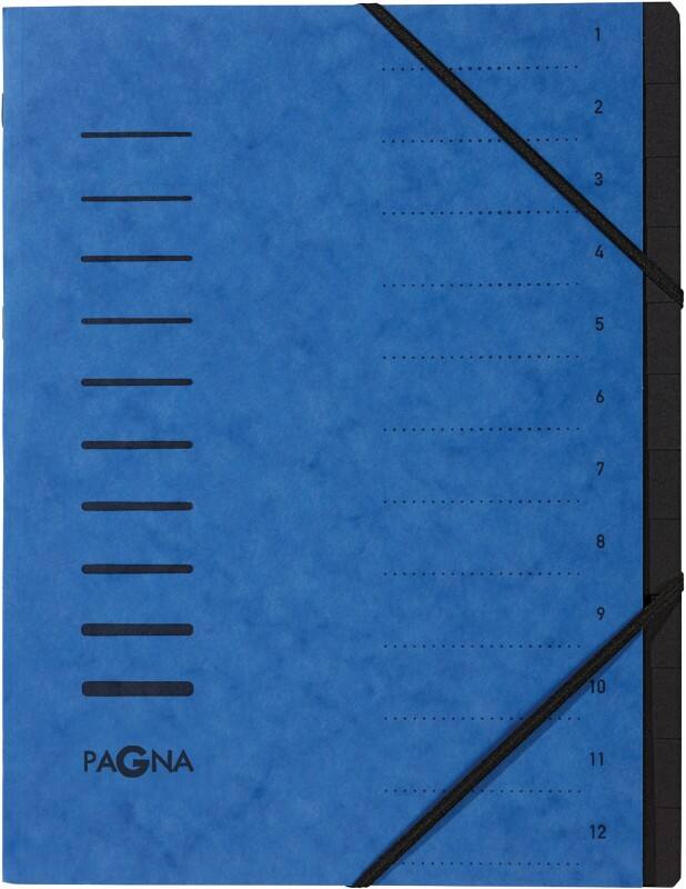 PAGNA Fächermappe A4 Blanko Pappkarton 12 Fächer Blau 24,5 (B) x 0,5 (T) x 32 (H) cm