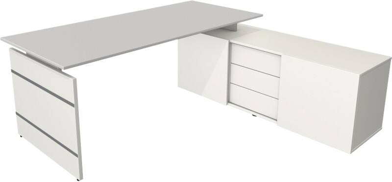 Kerkmann Form 4 Eckschreibtisch Hellgrau Wange 3 Schübe 1.950 (B) x 1.770 (T) x 740 (H) mm