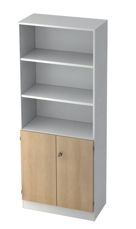 Hammerbacher Schrank Melamin 4 Fachböden abschließbar 800 x 420 x 2.004 mm Eiche Braun, Weiß