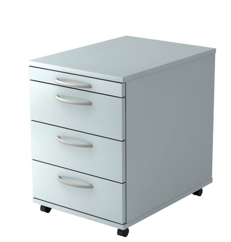 Hammerbacher Kunststoff, MFC (Melaminbeschichtete Spanplatte) Rollcontainer 4 Schübe 428 x 580 x 590 mm Grau