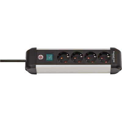 brennenstuhl Premium-Alu-Line Steckdosenleiste mit Schalter 1391030400 4-fach 1,8 m Schwarz, Grau