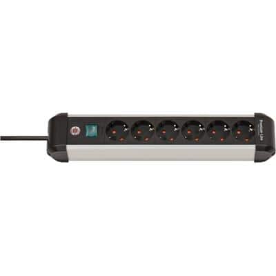 brennenstuhl Premium-Alu-Line Steckdosenleiste mit Schalter 1391030600 6-fach 3 m Schwarz, Silber
