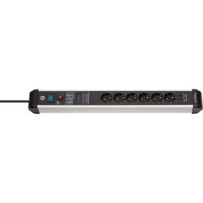 brennenstuhl Premium-Protect-Line Steckdosenleiste mit USB 1391010620 Überspannungsschutz 6-fach 3 m Schwarz, Silber
