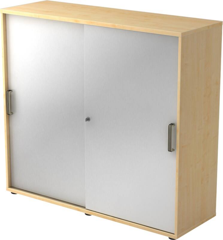 Hammerbacher Schiebetürenschrank Spanplatte 2 Fachböden abschließbar 1.200 x 400 x 1.100 mm Ahorn Braun, Silber