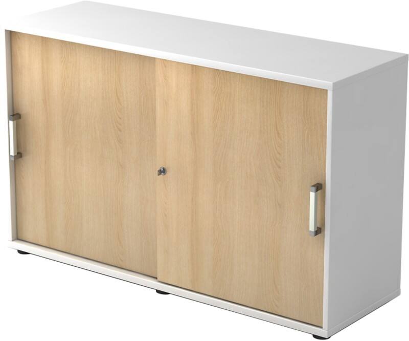 Hammerbacher Schiebetürenschrank Spanplatte 1 Fachboden abschließbar 1.200 x 400 x 748 mm Braun, Weiß