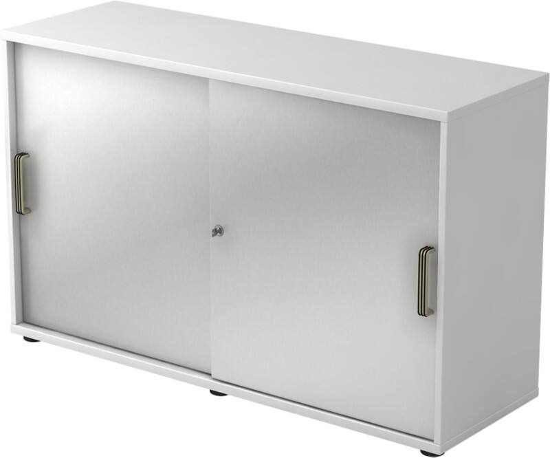 Hammerbacher Schiebetürenschrank Spanplatte 1 Fachboden abschließbar 1.200 x 400 x 748 mm Silber, Weiß
