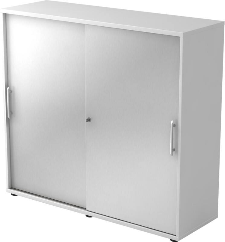 Hammerbacher Schiebetürenschrank Spanplatte 2 Fachböden abschließbar 1.200 x 400 x 1.100 mm Silber, Weiß