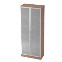Hammerbacher Glastürenschrank MFC (Melaminbeschichtete Spanplatte), Milchglas 5 Fachböden 800 x 420 x 2.004 mm Walnuss Braun, Silber