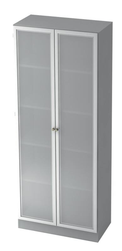Hammerbacher Glastürenschrank MFC (Melaminbeschichtete Spanplatte), Milchglas 5 Fachböden 800 x 420 x 2.004 mm Grau, Silber