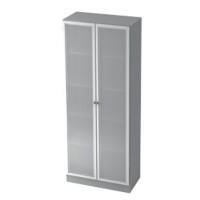 Hammerbacher Glastürenschrank MFC (Melaminbeschichtete Spanplatte), Milchglas 5 Fachböden 800 x 420 x 2.004 mm Grau, Silber