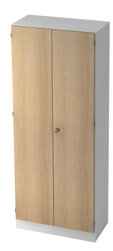 Hammerbacher Matrix Flügeltürenschrank MFC (Melaminbeschichtete Spanplatte) 5 Fachböden abschließbar 800 x 420 x 2.004 mm Eiche Braun, Weiß