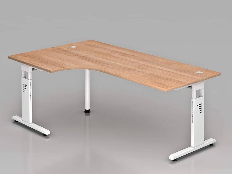 Hammerbacher VOS Höhenverstellbar Eckschreibtisch Walnuss C-Fuß 2.000 (B) x 1.200 (T) x 850 (H) mm Spanplatte, Stahl