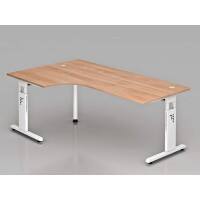 Hammerbacher VOS Höhenverstellbar Eckschreibtisch Walnuss C-Fuß 2.000 (B) x 1.200 (T) x 850 (H) mm Spanplatte, Stahl