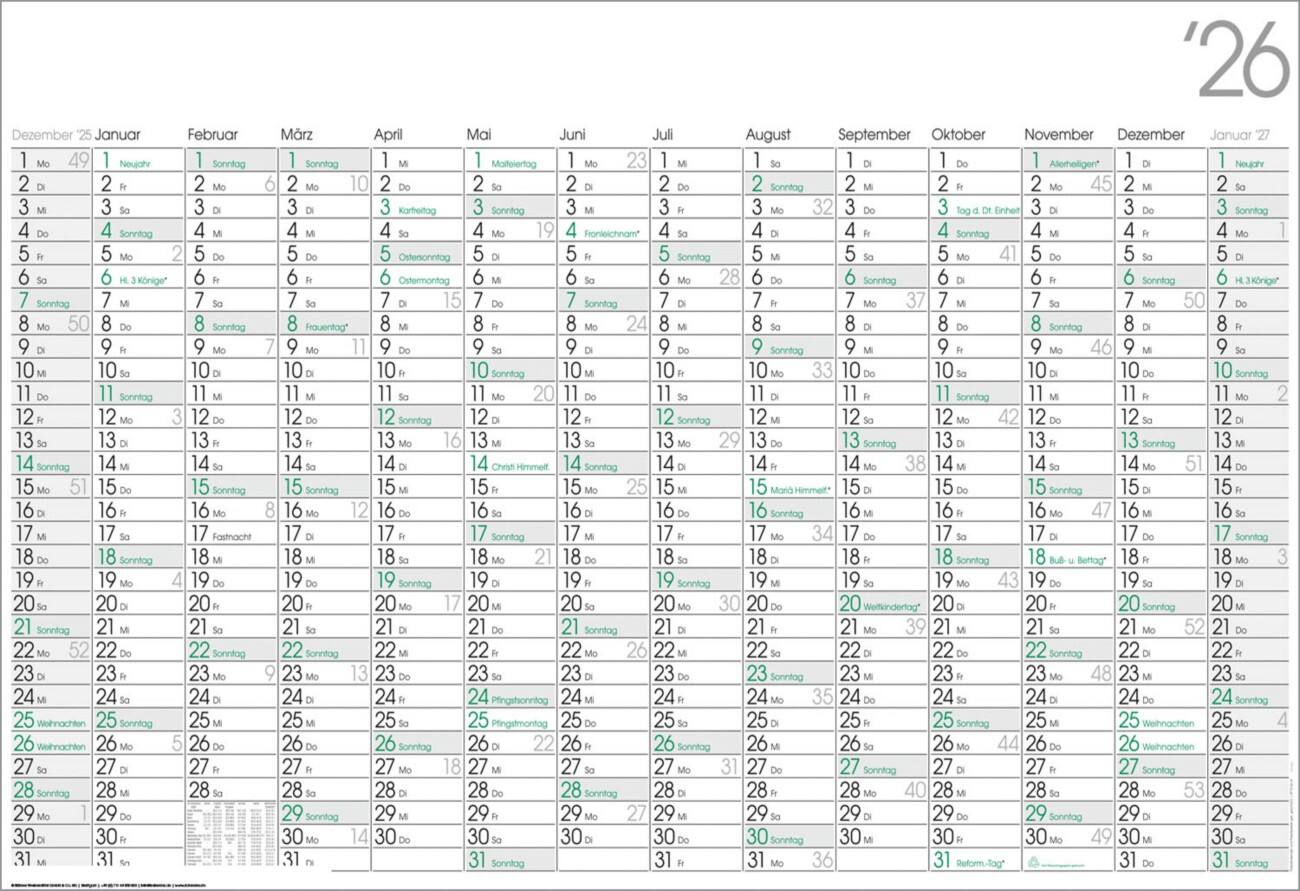 Plakatkalender HP14GL 2027 Papier Weiß Deutsch