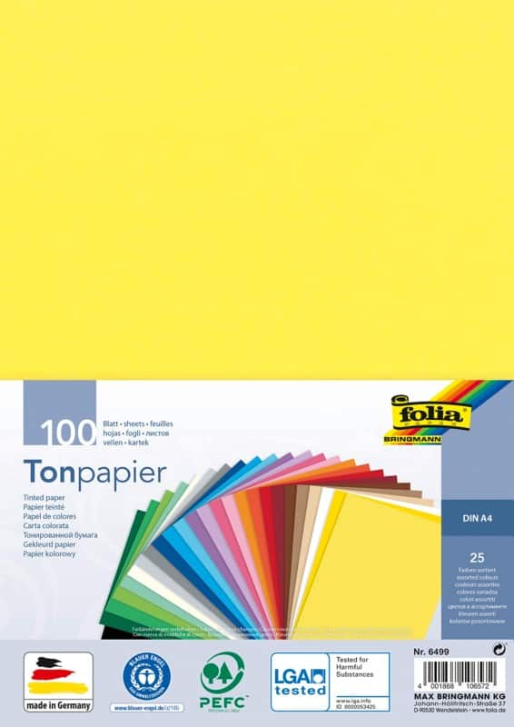 Folia A4 Bastelpapier Färbig sortiert 130 g/m² 100 Blatt