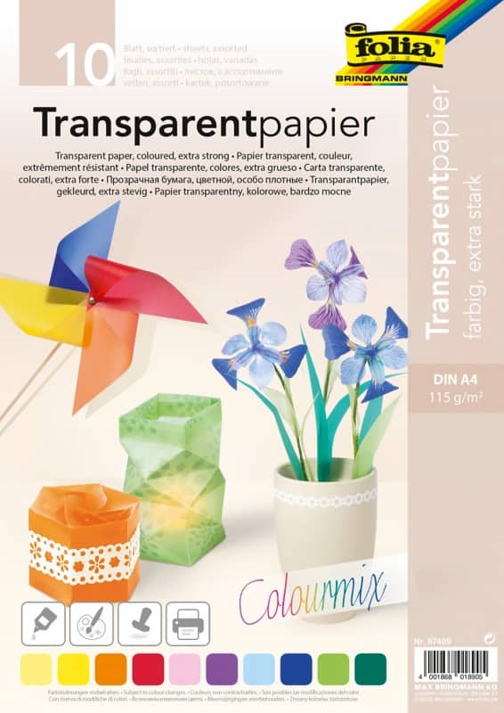 Folia Bastelpapier Färbig Sortiert Transparentpapier A4 115 g/m² 87409 5 Stück à 10 Blatt